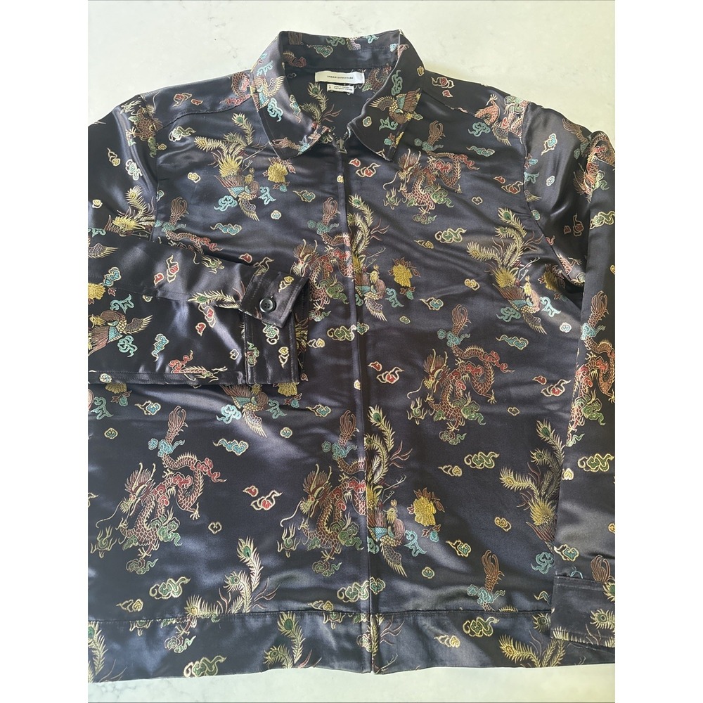 Urban outfitters lightweight dragons Asian inspired Zip jacket Mens L Satin Navy